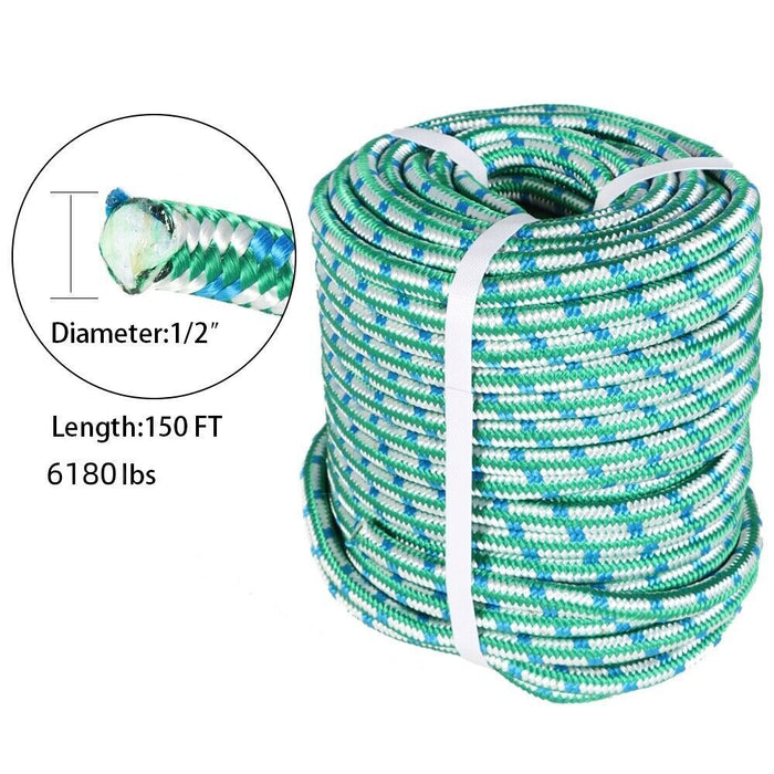 DURAFORCE Arborist Tree Climbing Rope 16 Strand Double Braid Polyester Rope 1/2" × 150'