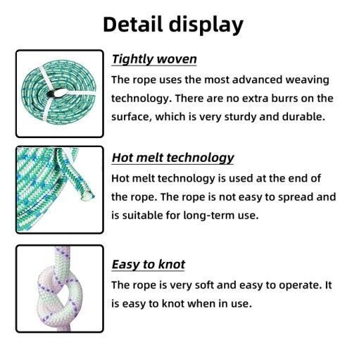 DURAFORCE Arborist Tree Climbing Rope 16 Strand Double Braid Polyester Rope 1/2" × 150'