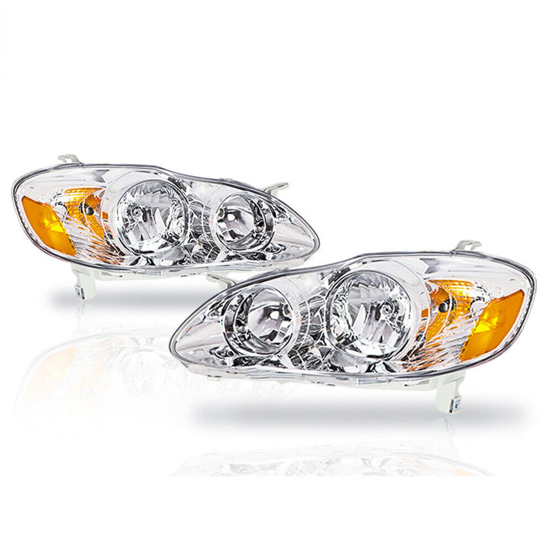 DURAFORCE Right+Left Headlights For 2003-08 Toyota Corolla Halogen Headlamp Chrome