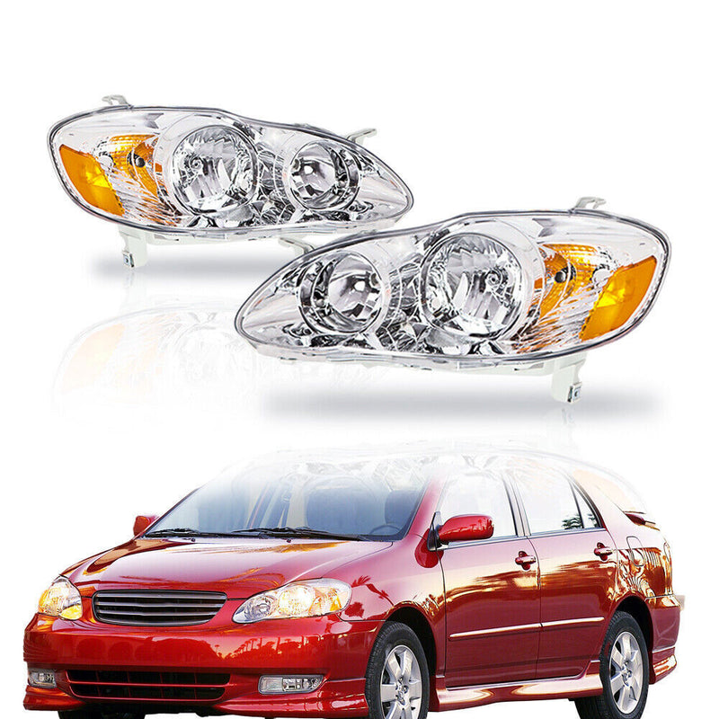 DURAFORCE Right+Left Headlights For 2003-08 Toyota Corolla Halogen Headlamp Chrome