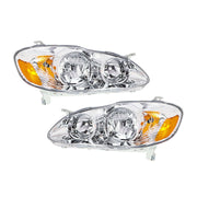 DURAFORCE Right+Left Headlights For 2003-08 Toyota Corolla Halogen Headlamp Chrome