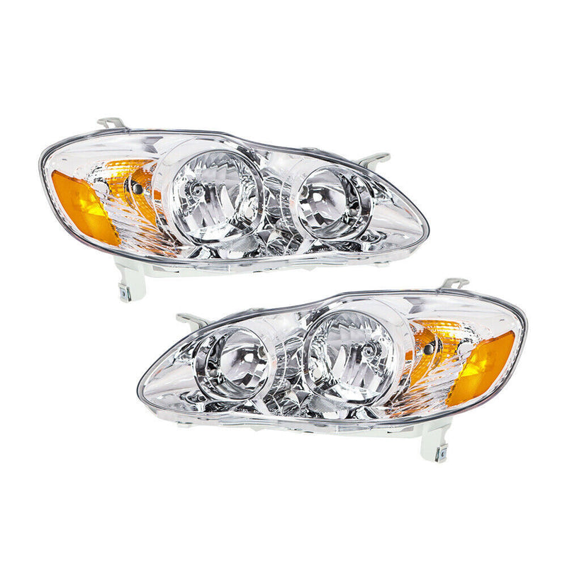 DURAFORCE Right+Left Headlights For 2003-08 Toyota Corolla Halogen Headlamp Chrome