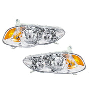 DURAFORCE Right+Left Headlights For 2003-08 Toyota Corolla Halogen Headlamp Chrome