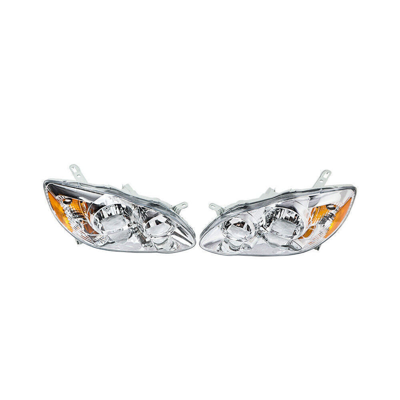 DURAFORCE Right+Left Headlights For 2003-08 Toyota Corolla Halogen Headlamp Chrome