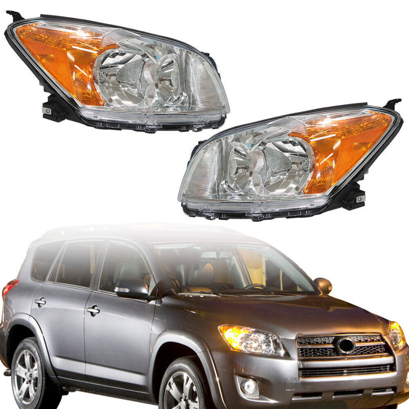 DURAFORCE Left+Right Headlight For 2009-2012 Toyota Rav4 Sport Halogen Type Chrome