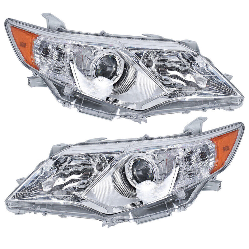 DURAFORCE Pair Headlight For 2012-2014 Toyota Camry Projector Halogen Type Chrome