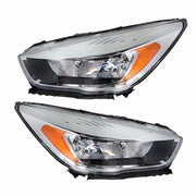 DURAFORCE Left+Right Side Headlights DRL For 2017-2019 Ford Escape Halogen Chrome