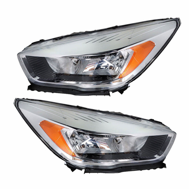 DURAFORCE Left+Right Side Headlights DRL For 2017-2019 Ford Escape Halogen Chrome