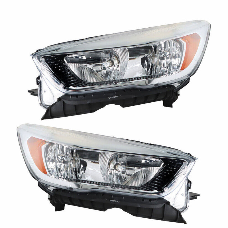 DURAFORCE Left+Right Side Headlights DRL For 2017-2019 Ford Escape Halogen Chrome