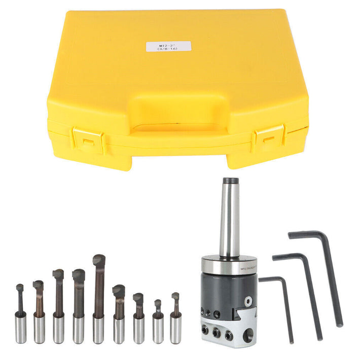 DURAFORCE 2" Boring Head (7/8-20) With MT2 Shank and 9Pcs 1/2" Shank Boring Bar Set