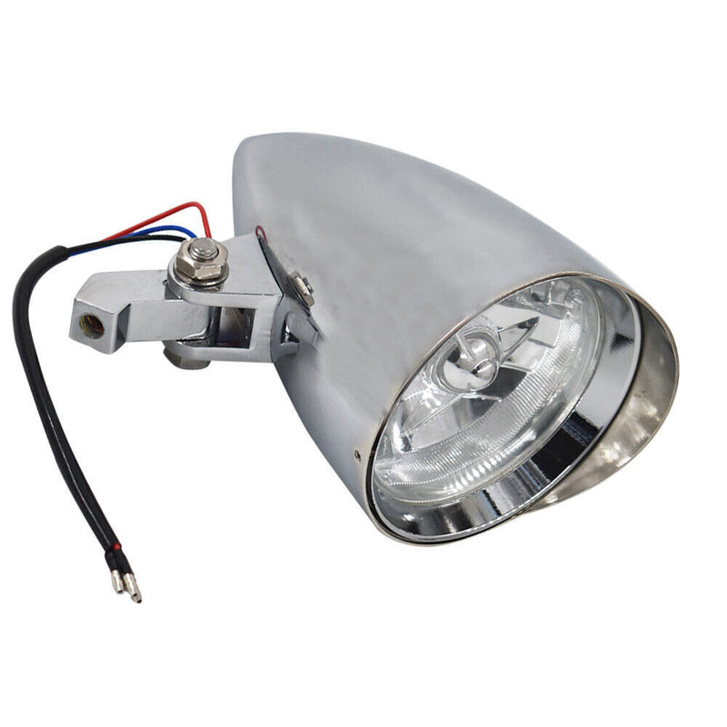 DURAFORCE Motorcycle Chrome Visor Headlight For Bobber Chopper Dyna 12V