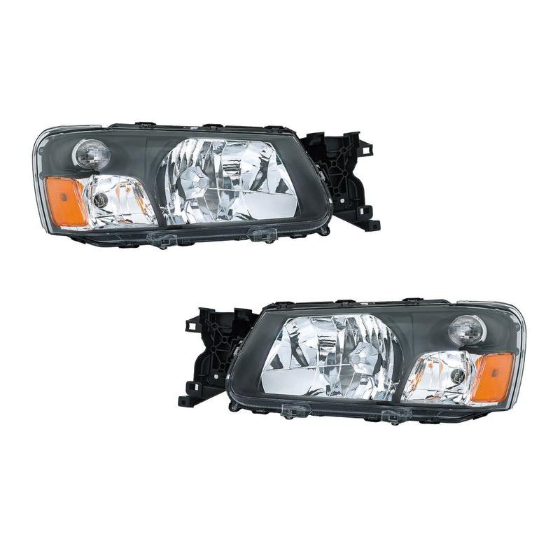 DURAFORCE Left+Right Headlight For 2003-2004 Subaru Forester Halogen Black Housing