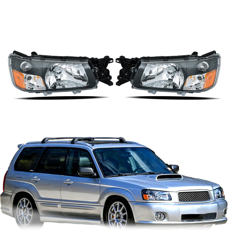 DURAFORCE Left+Right Headlight For 2003-2004 Subaru Forester Halogen Black Housing