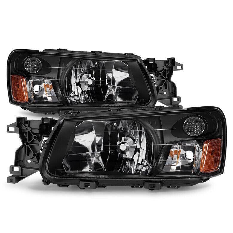 DURAFORCE Left+Right Headlight For 2003-2004 Subaru Forester Halogen Black Housing
