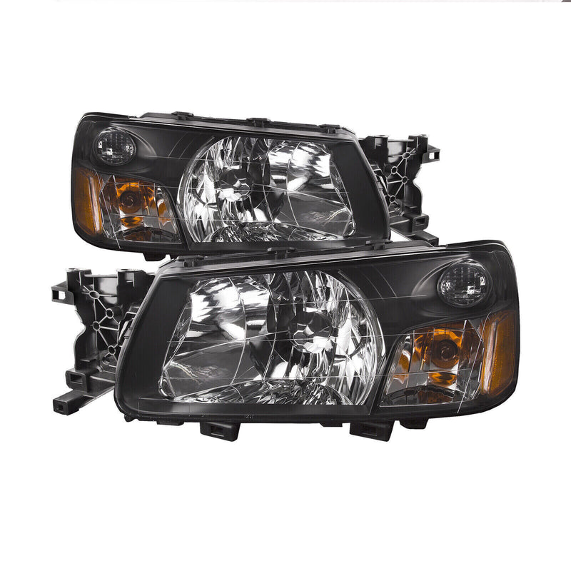 DURAFORCE Left+Right Headlight For 2003-2004 Subaru Forester Halogen Black Housing