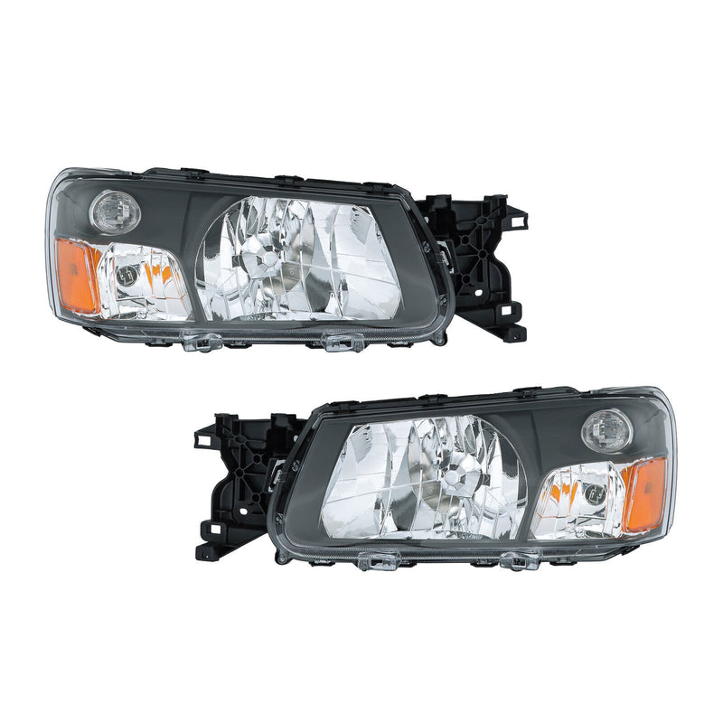 DURAFORCE Left+Right Headlight For 2003-2004 Subaru Forester Halogen Black Housing