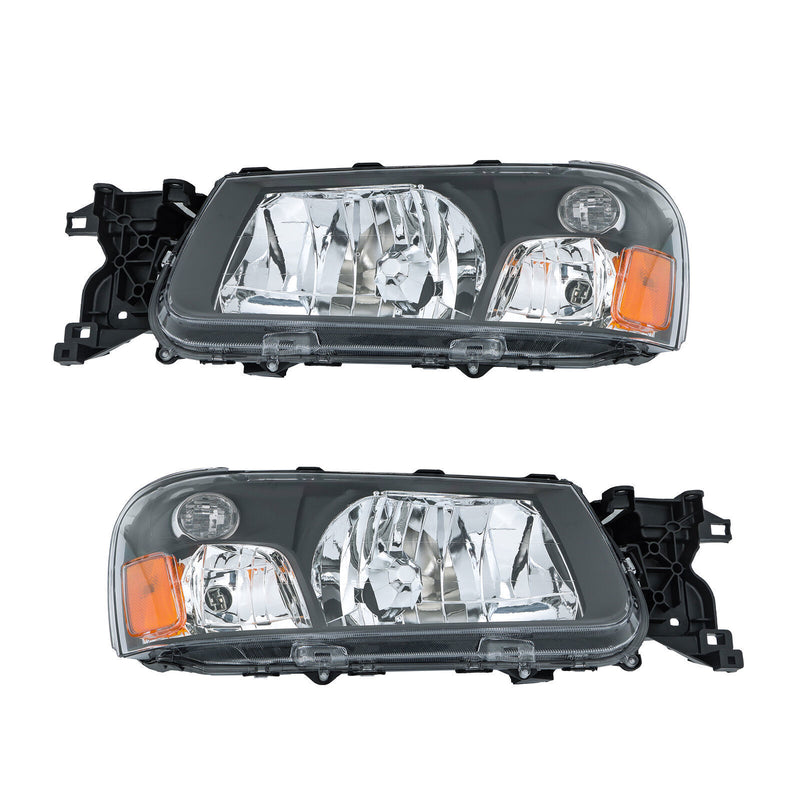 DURAFORCE Left+Right Headlight For 2003-2004 Subaru Forester Halogen Black Housing