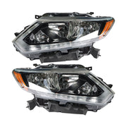 DURAFORCE Right+Left Headlight For 2014-2016 Nissan Rogue Halogen Chrome Housing