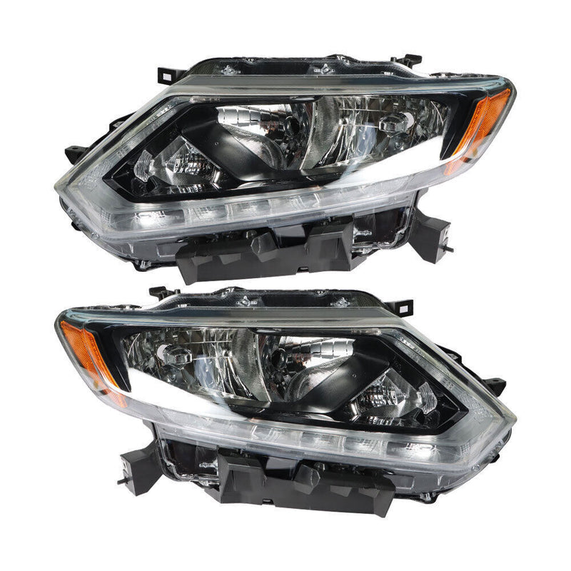 DURAFORCE Right+Left Headlight For 2014-2016 Nissan Rogue Halogen Chrome Housing