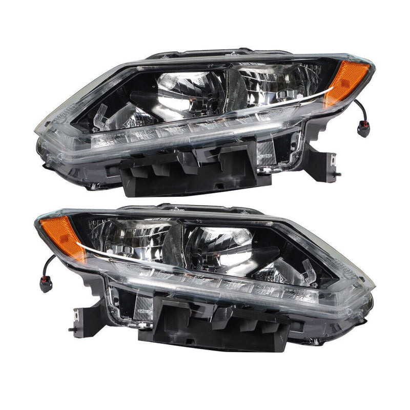 DURAFORCE Right+Left Headlight For 2014-2016 Nissan Rogue Halogen Chrome Housing