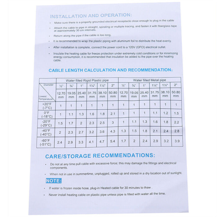 DURAFORCE For Pipe Freeze Protection Heat Tape 120V For Water Pipes,Heating Cable 10 Feet