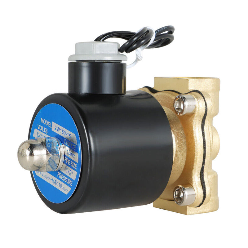 DURAFORCE 1/2 In NPT 12V DC Brass Electric Solenoid Valve Water Air Gas Viton NC