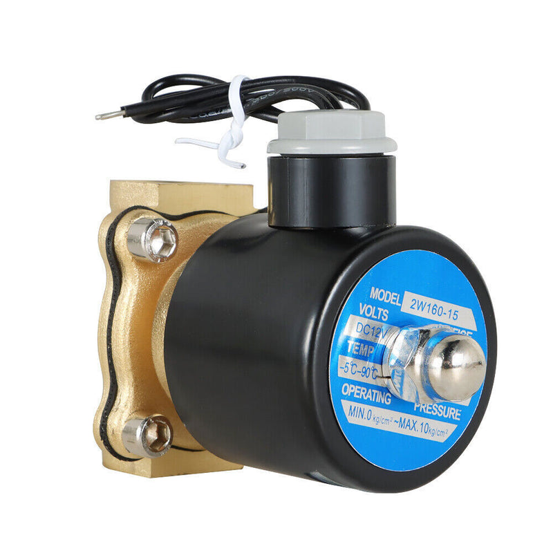 DURAFORCE 1/2 In NPT 12V DC Brass Electric Solenoid Valve Water Air Gas Viton NC