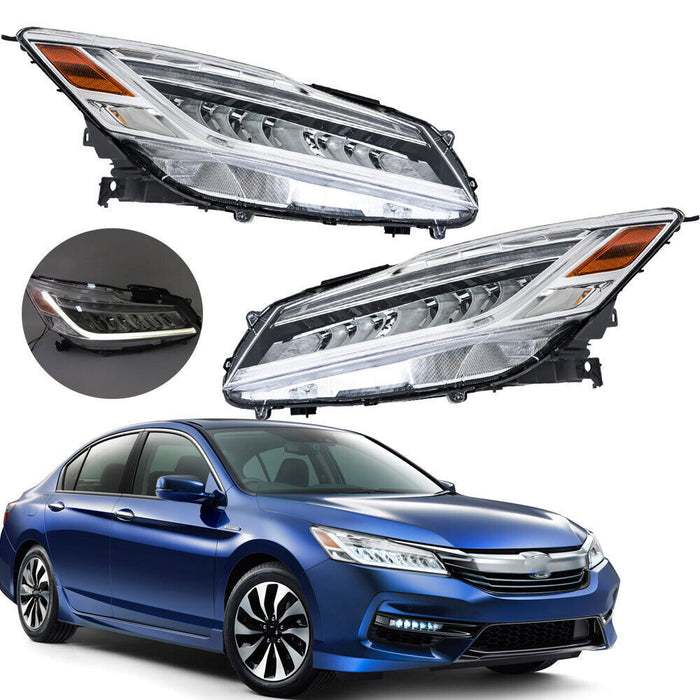 DURAFORCE Right+Left Full LED Headlights Chrome For 2016-2017 Honda Accord Sedan