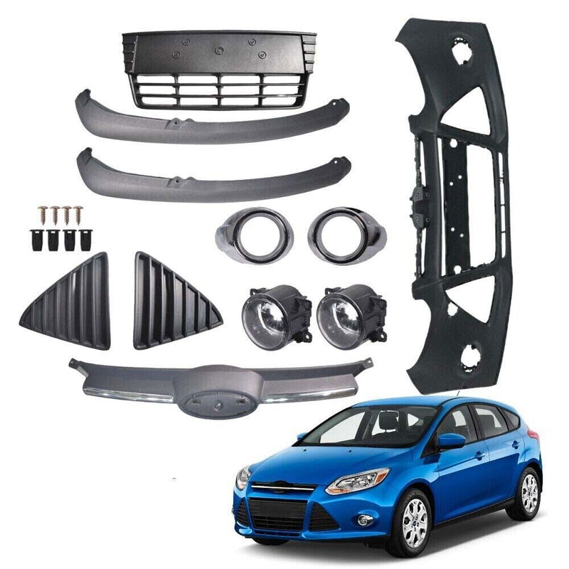 DURAFORCE Front Bumper Cover & Grille Fog Lights Assembly For 2012-2014 Ford Focus