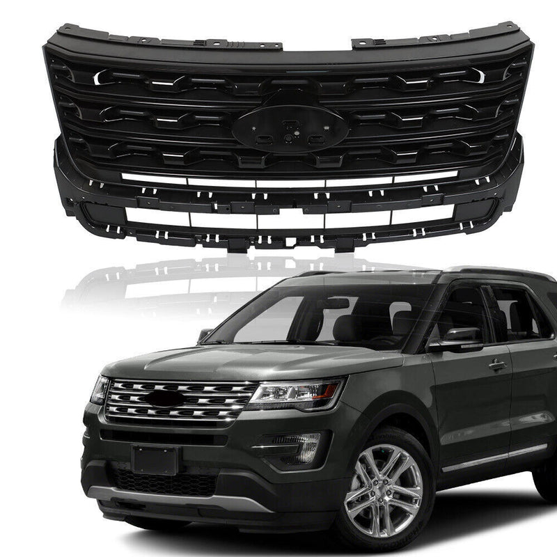 DURAFORCE Front Bumper Grille For 2016-2017 Ford Explorer Glossy Black FO1200578