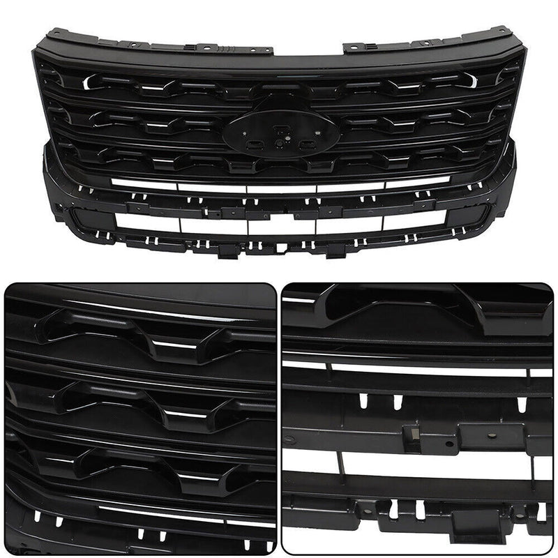 DURAFORCE Front Bumper Grille For 2016-2017 Ford Explorer Glossy Black FO1200578