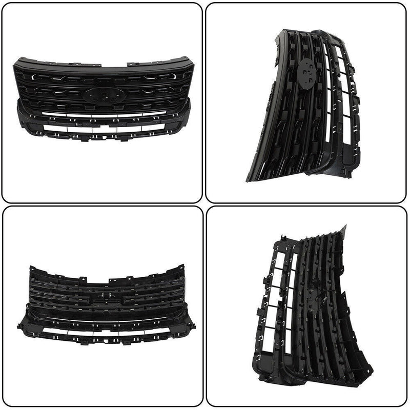 DURAFORCE Front Bumper Grille For 2016-2017 Ford Explorer Glossy Black FO1200578