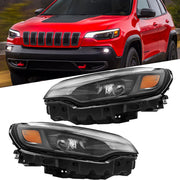 DURAFORCE Right+Left Headlight For 2019-2022 Jeep Cherokee Black LED W/ Ballast