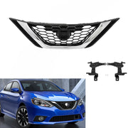 DURAFORCE Front Upper Chrome Grill For 2016-2018 Nissan Sentra ABS Honeycomb Mesh