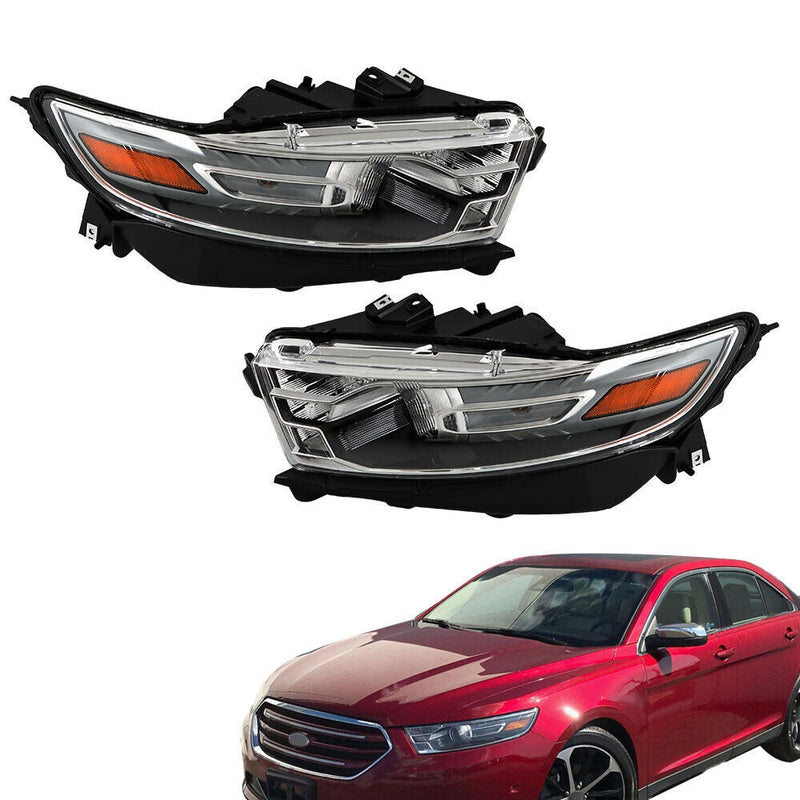 DURAFORCE Left+Right Headlights For 2013 2014-2016 Ford Taurus Halogen W/Gray Trim