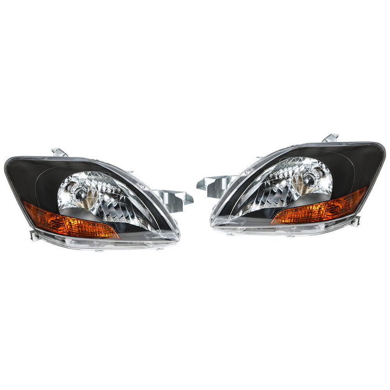 DURAFORCE Left+Right Headlight For 2007-12 Toyota Yaris Halogen Type Black Housing