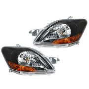 DURAFORCE Left+Right Headlight For 2007-12 Toyota Yaris Halogen Type Black Housing