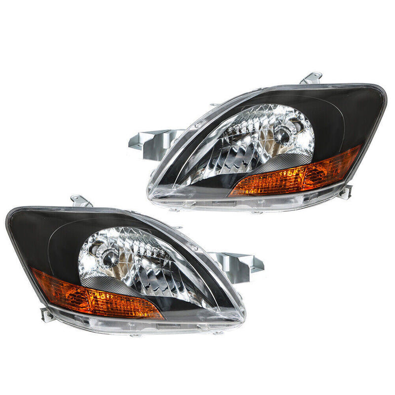DURAFORCE Left+Right Headlight For 2007-12 Toyota Yaris Halogen Type Black Housing