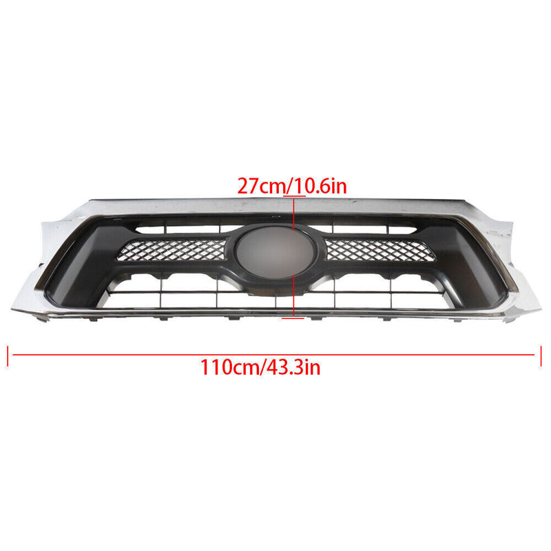 DURAFORCE Front Upper Grille For 2012-14 2015 Toyota Tacoma Chrome Black TO1200351