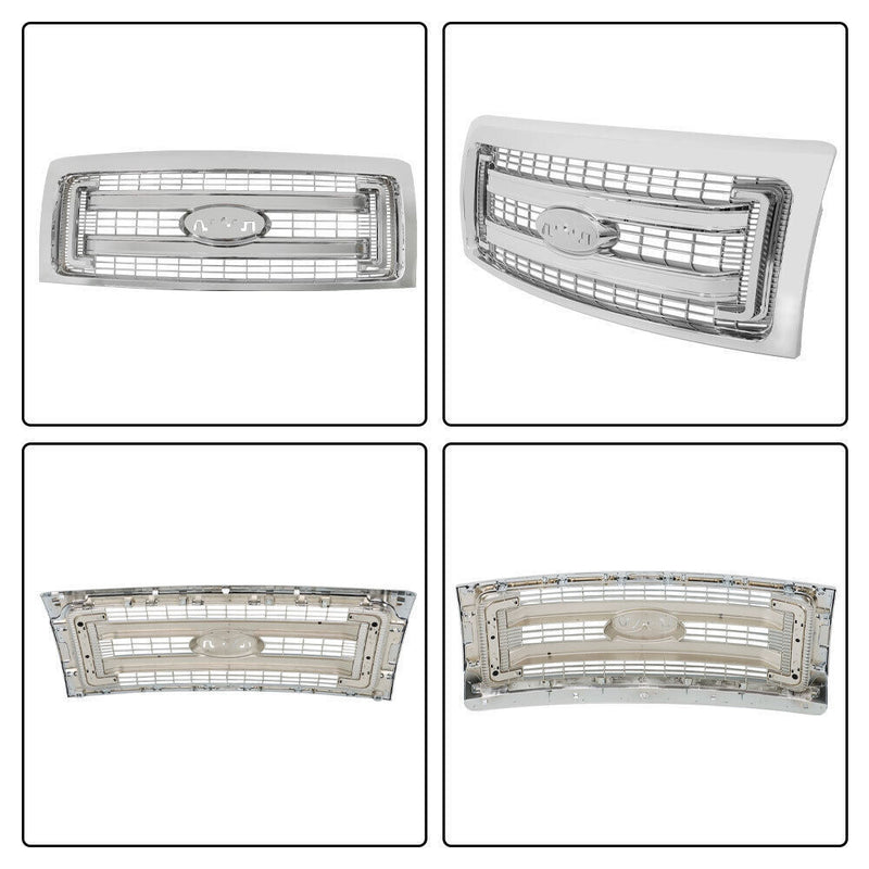 DURAFORCE Front Bumper Grille For 2009-2014 Ford F150 Truck Chrome Grille