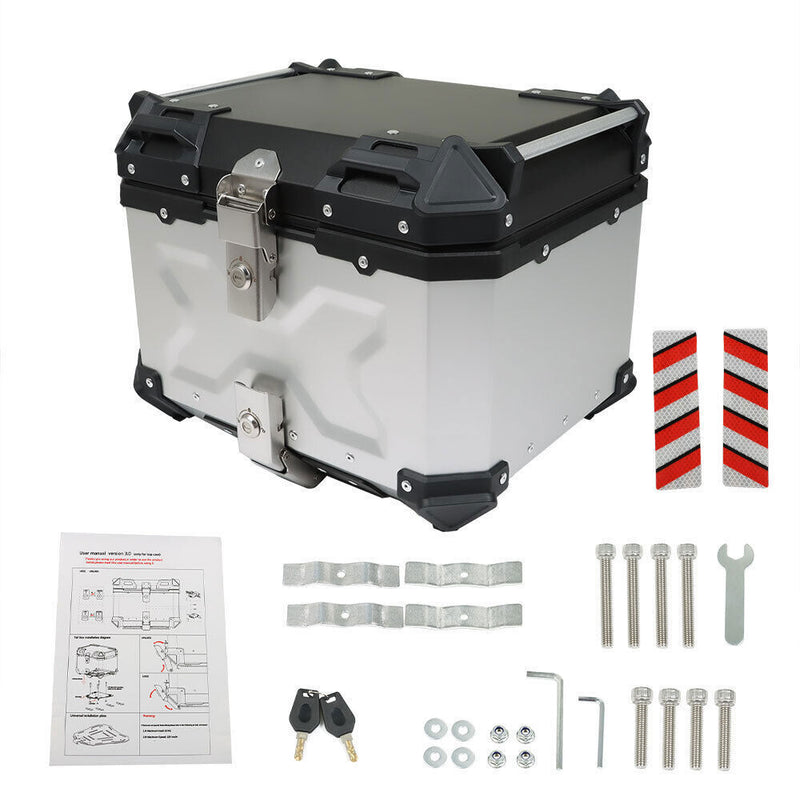 DURAFORCE Silver Motorcycle Luggage Waterproof Tail Box Top Case Scooter Trunk Storage 45L