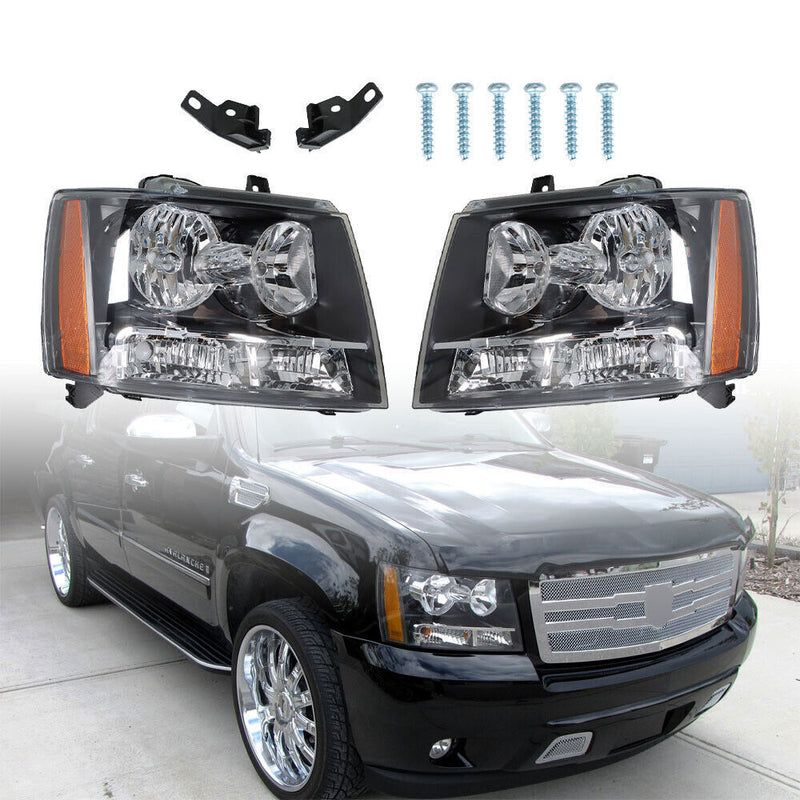 DURAFORCE Right+Left Headlights For 2007-14 Avalanche/Suburban/Tahoe Amber Corner