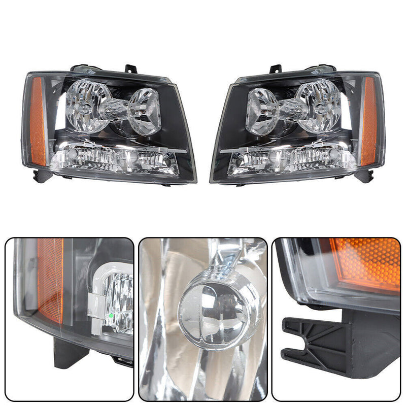 DURAFORCE Right+Left Headlights For 2007-14 Avalanche/Suburban/Tahoe Amber Corner