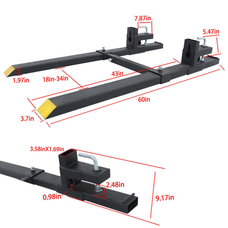DURAFORCE 4000lbs 60" Clamp on Tractor Forks Pallet Forks Adjustable Bucket Forks