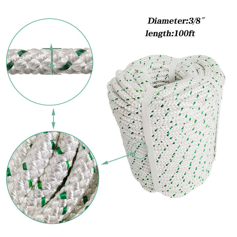 DURAFORCE Bull Rope 3/8" × 100' 1544Lbs Breaking Strength Double Braid Polyester Ropes