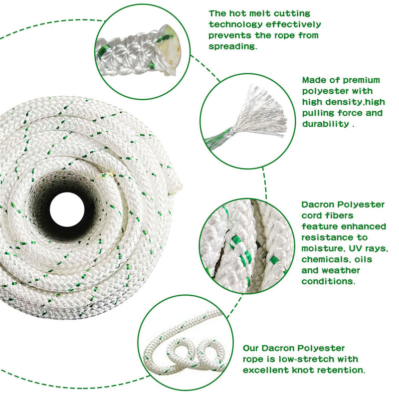 DURAFORCE Bull Rope 3/8" × 100' 1544Lbs Breaking Strength Double Braid Polyester Ropes