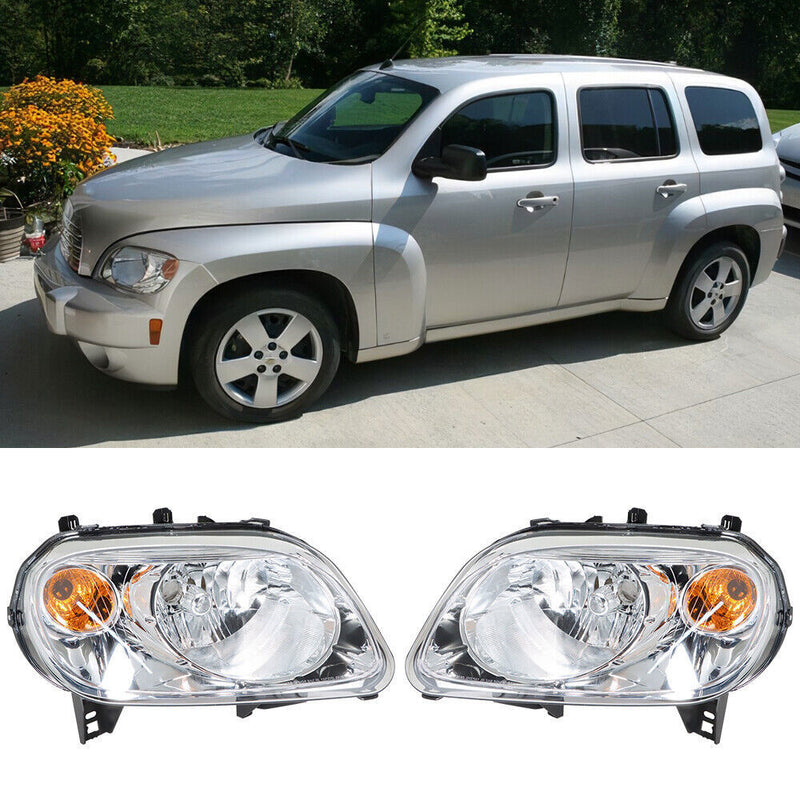 DURAFORCE Right+Left Headlight For 2006-2011 Chevy HHR Halogen Type Chrome Housing