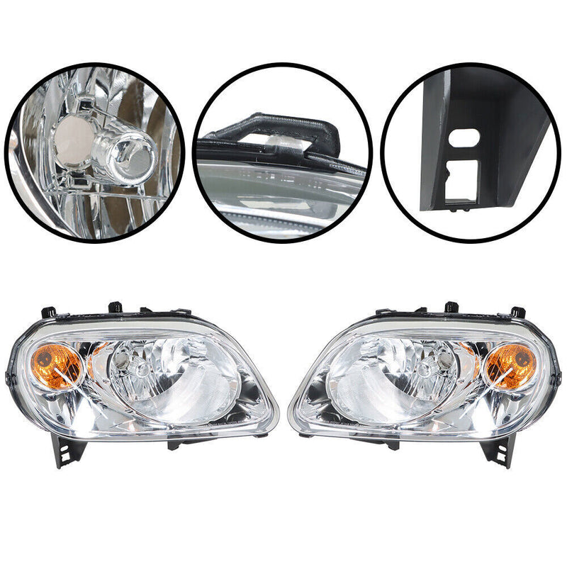 DURAFORCE Right+Left Headlight For 2006-2011 Chevy HHR Halogen Type Chrome Housing