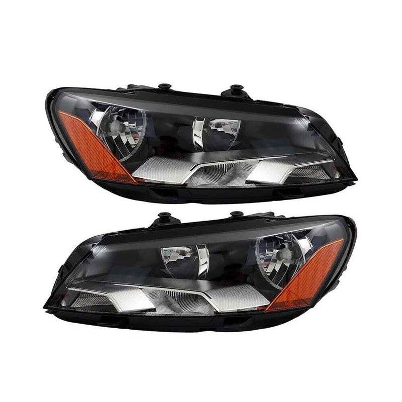 DURAFORCE Left+Right Side Headlight For 2012-2015 Volkswagen Passat Halogen Black