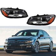 DURAFORCE Left+Right Side Headlight For 2012-2015 Volkswagen Passat Halogen Black